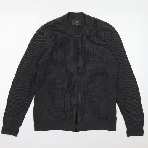 Marks and Spencer Mens Grey V-Neck Cotton Cardigan Jumper Size S