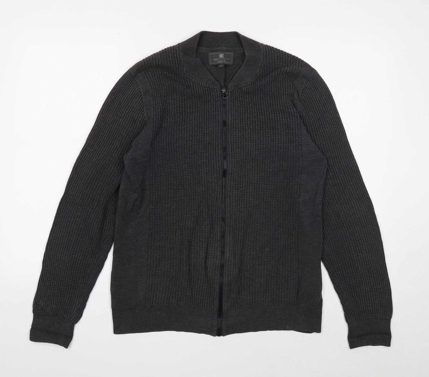 Marks and Spencer Mens Grey V-Neck Cotton Cardigan Jumper Size S