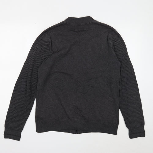 Marks and Spencer Mens Grey V-Neck Cotton Cardigan Jumper Size S