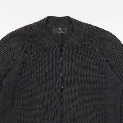 Marks and Spencer Mens Grey V-Neck Cotton Cardigan Jumper Size S
