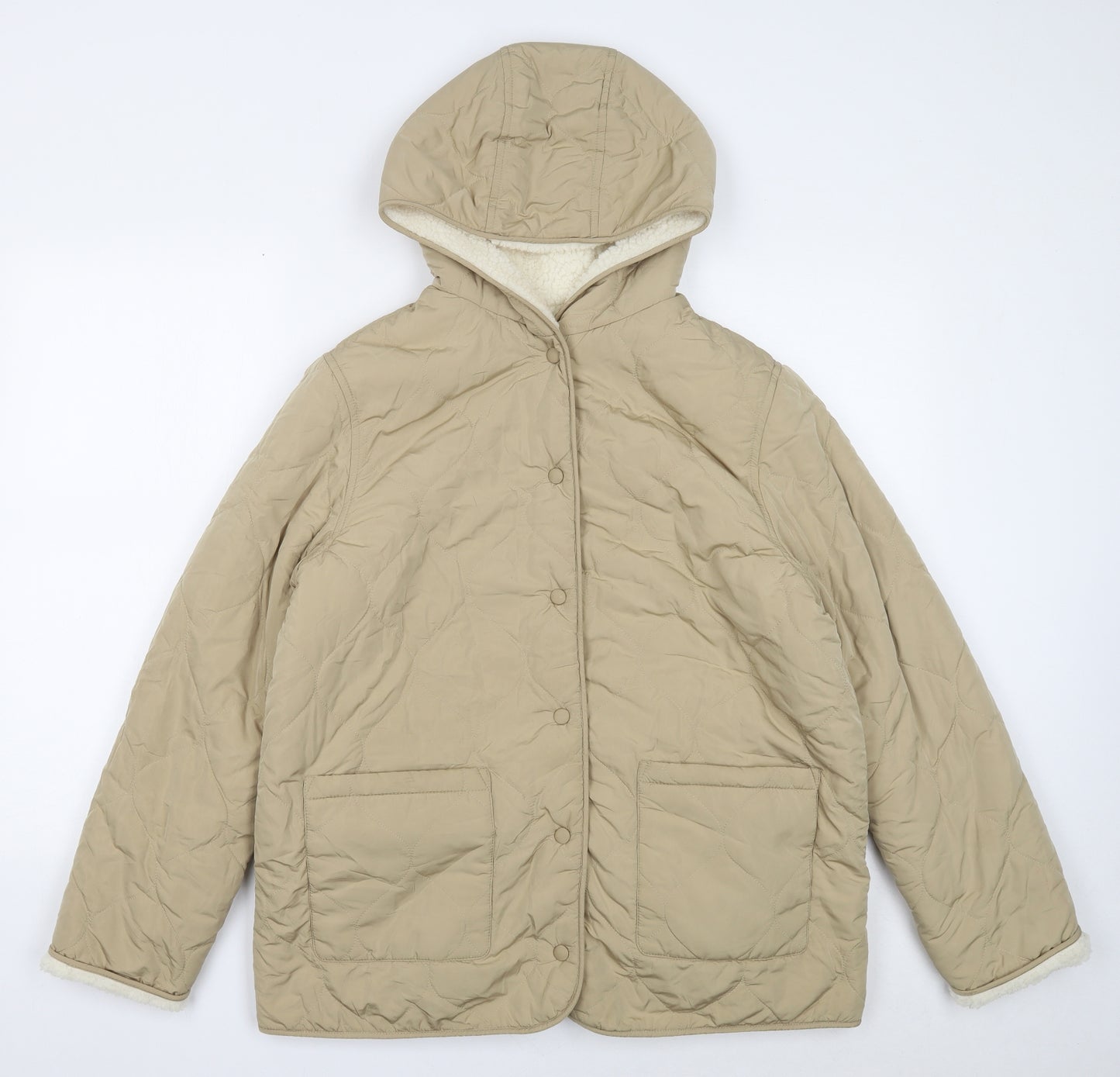 Marks and Spencer Womens Beige Quilted Coat Size 12 Snap