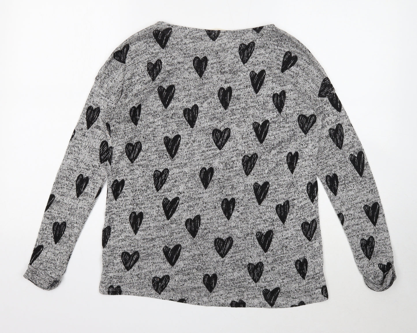H&M Girls Grey Round Neck Geometric Acrylic Pullover Jumper Size 14 Years Pullover - Heart Pattern