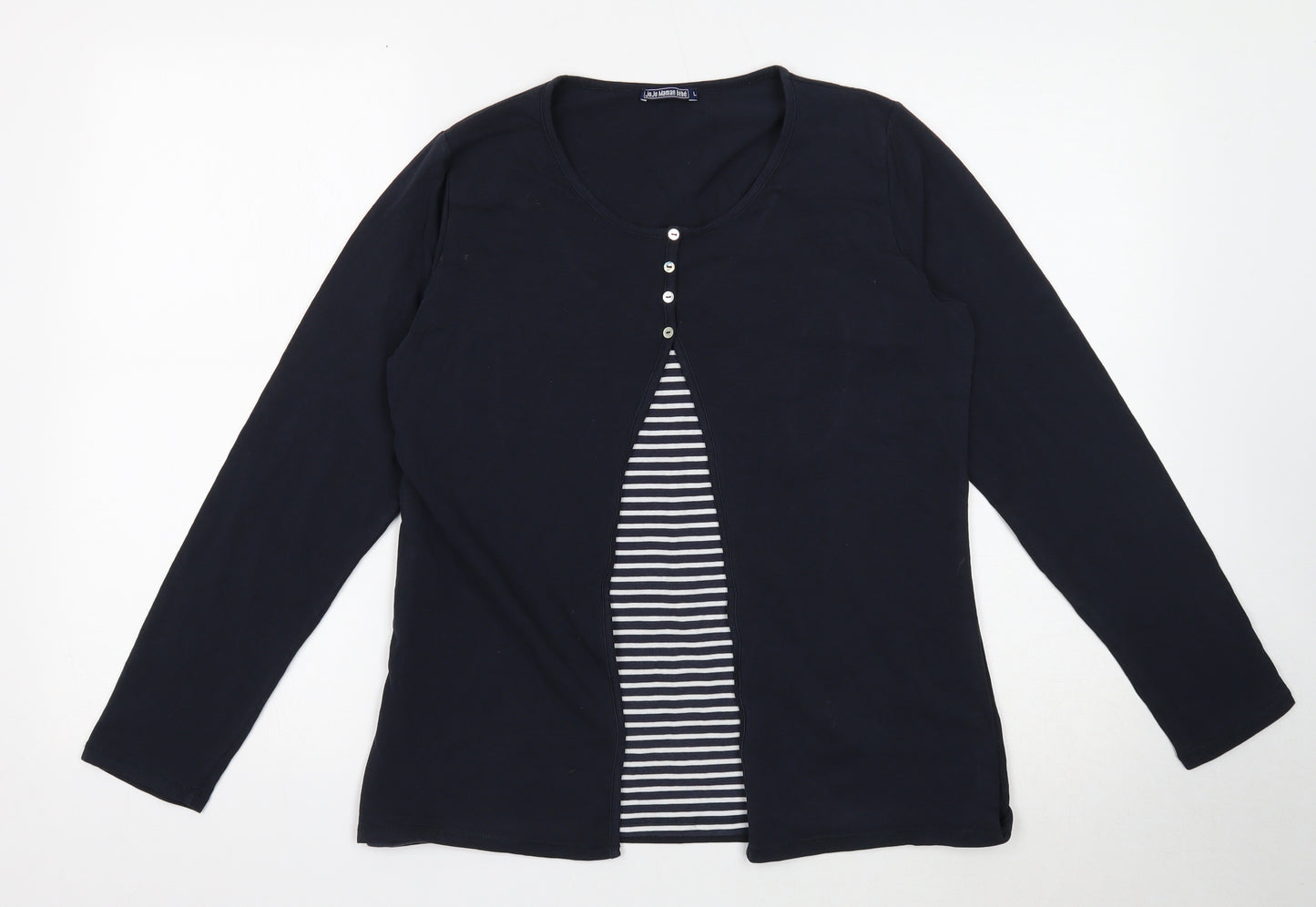 JoJo Maman Womens Blue Round Neck Striped Cotton Pullover Jumper Size L
