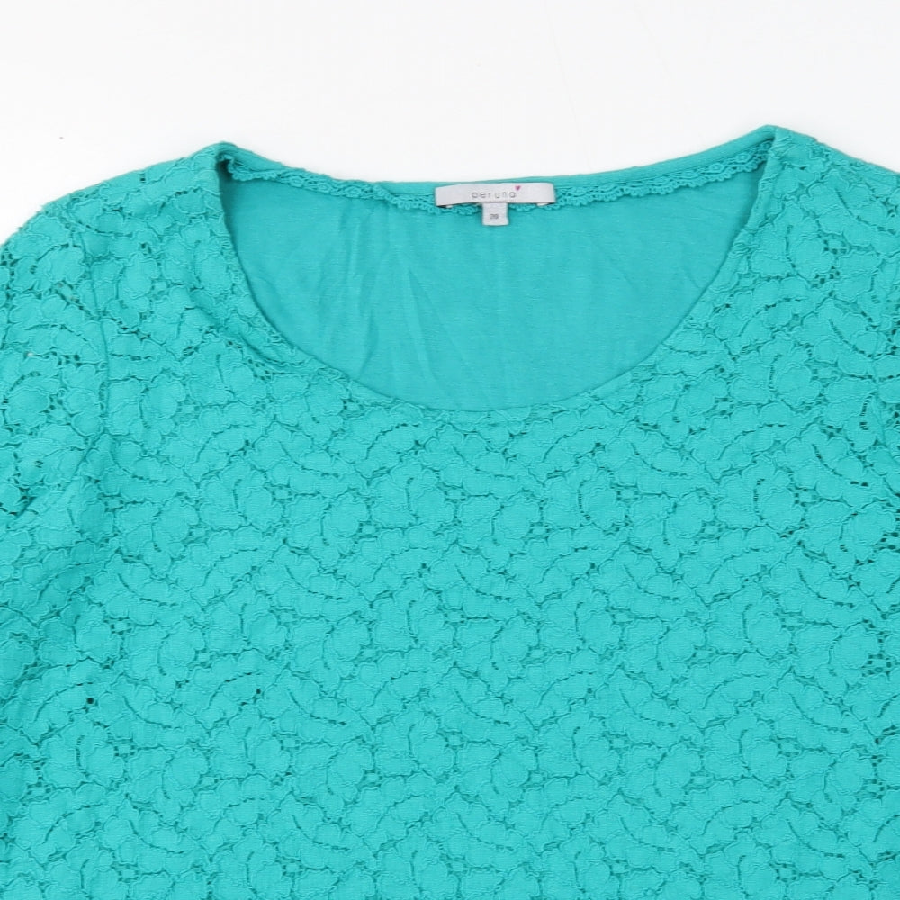 Per Una Womens Green Cotton Basic Blouse Size 20 Scoop Neck