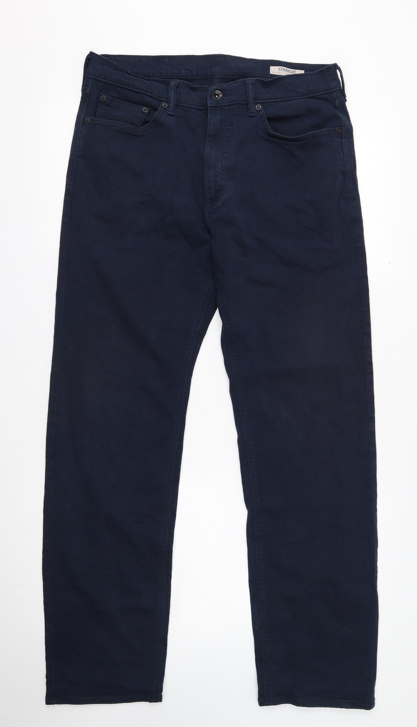 Marks and Spencer Mens Blue Cotton Straight Jeans Size 34 in L31 in Regular Button