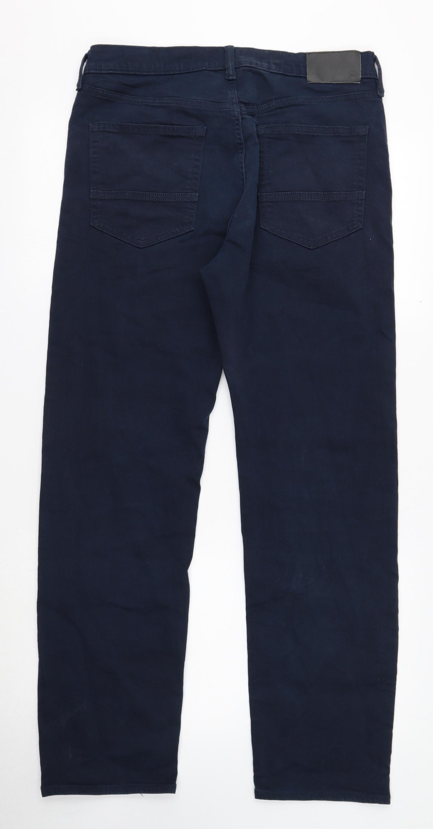 Marks and Spencer Mens Blue Cotton Straight Jeans Size 34 in L31 in Regular Button