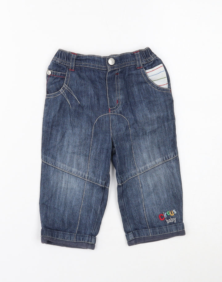 Blue Zoo Boys Blue Cotton Capri Jeans Size 9-12 Months Button