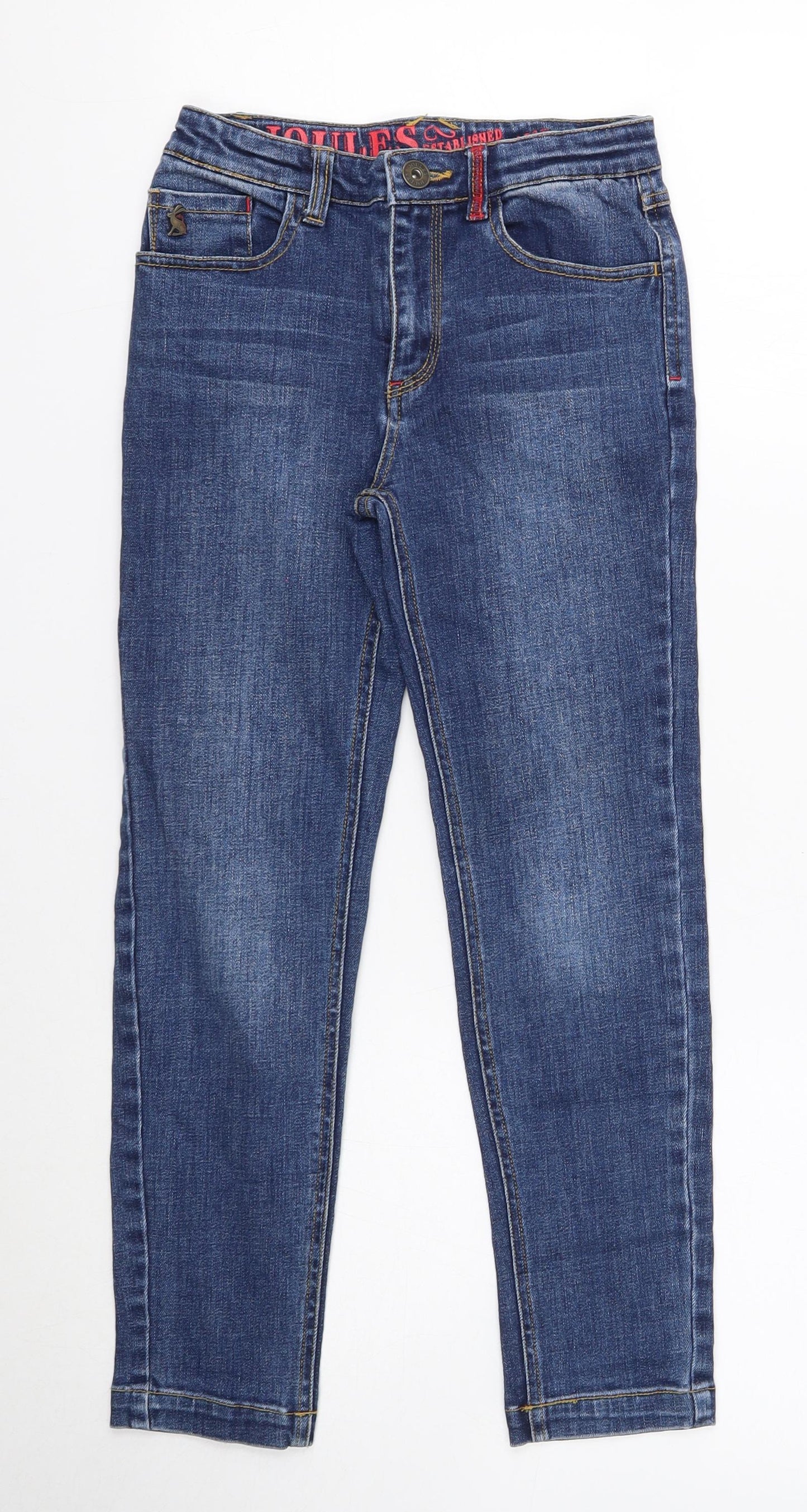 Joules Boys Blue Cotton Skinny Jeans Size 7-8 Years Regular Button