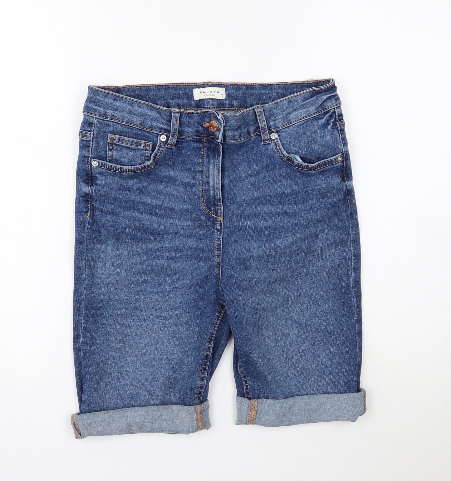 Papaya Womens Blue Cotton Skimmer Shorts Size 12 Regular Button