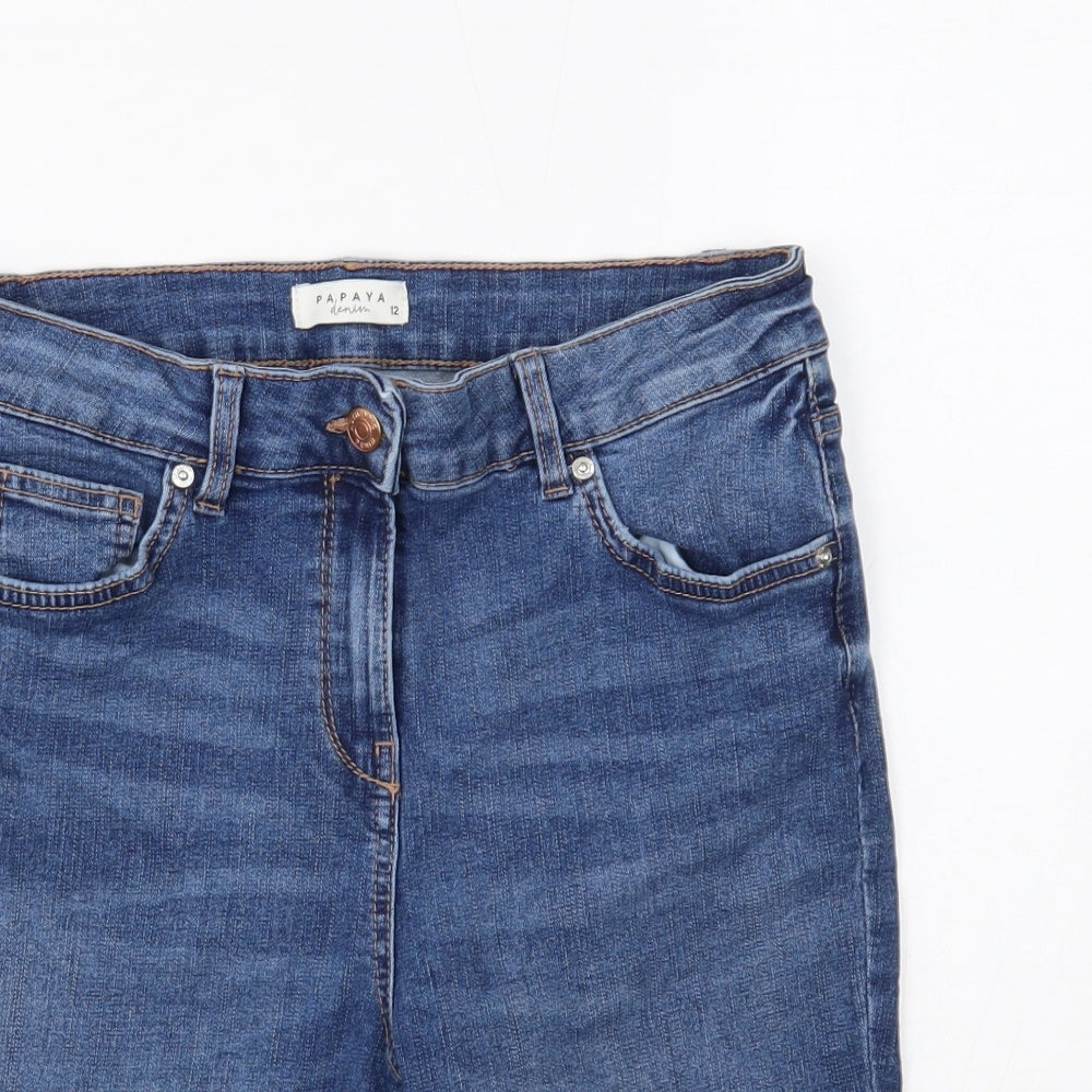 Papaya Womens Blue Cotton Skimmer Shorts Size 12 Regular Button