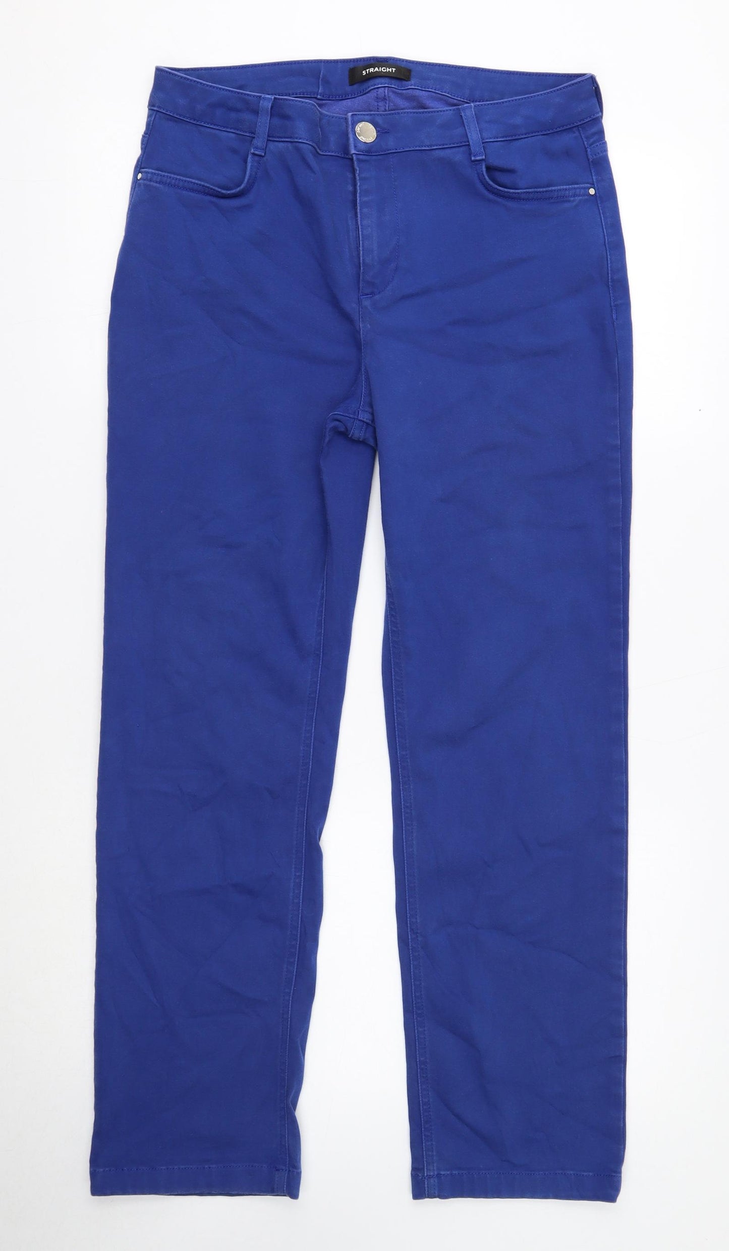 Marks and Spencer Womens Blue Cotton Straight Jeans Size 14 Regular Button