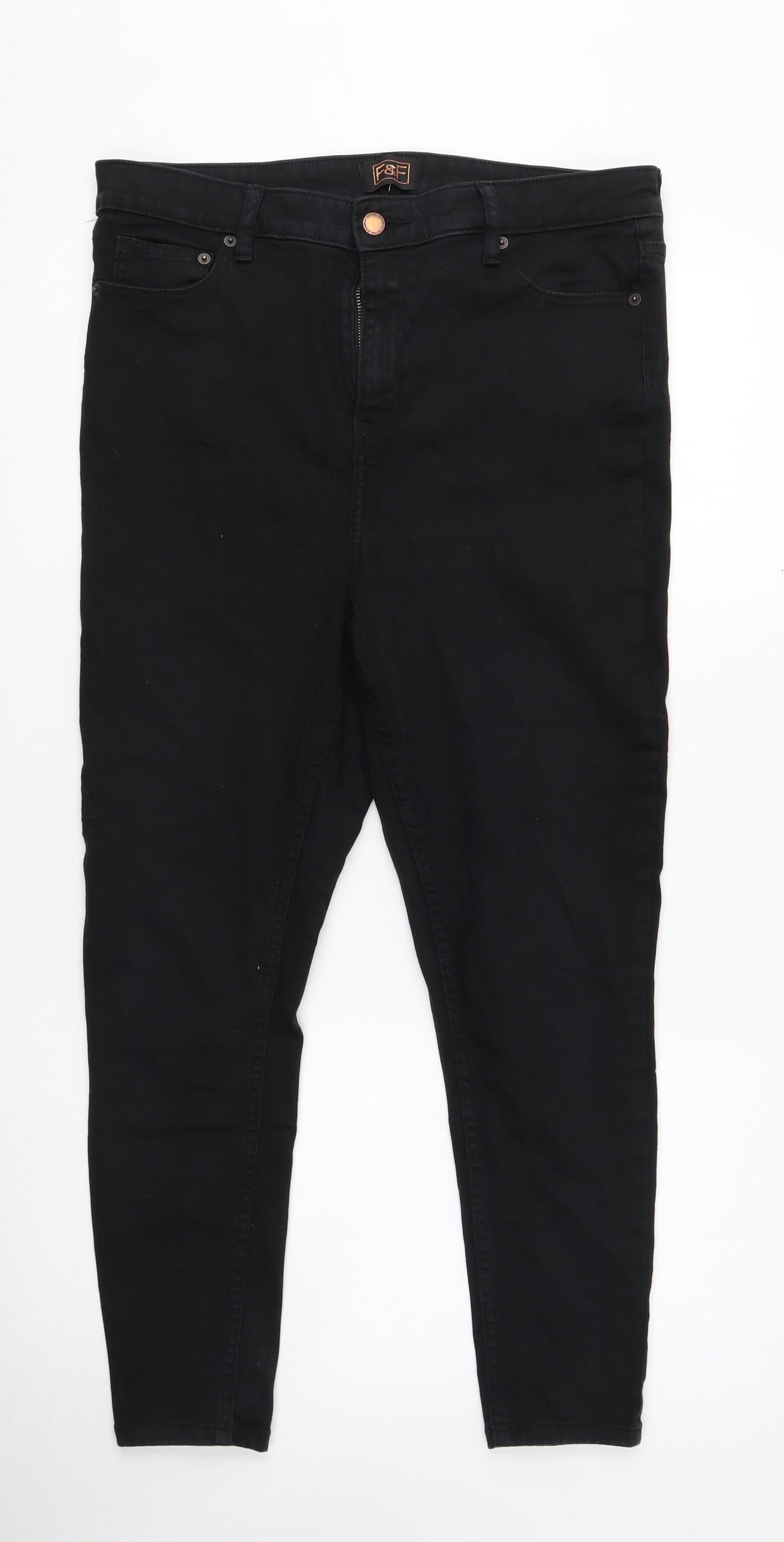 F&F Womens Black Cotton Skinny Jeans Size 16 Regular Button