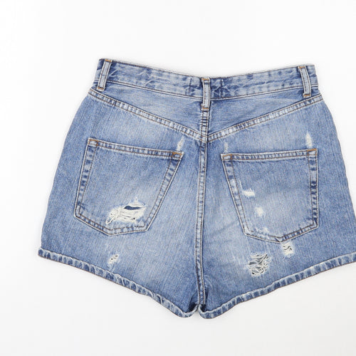 Miss Selfridge Womens Blue Cotton Hot Pants Shorts Size 10 Regular Button - Distressed