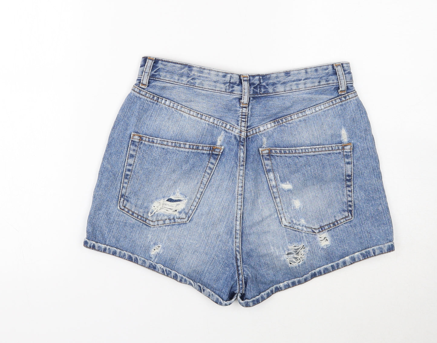 Miss Selfridge Womens Blue Cotton Hot Pants Shorts Size 10 Regular Button - Distressed