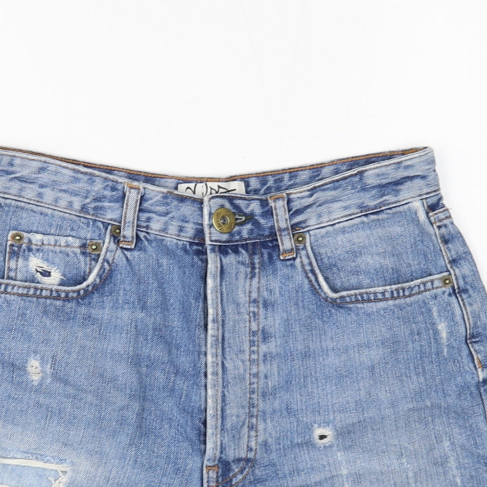 Miss Selfridge Womens Blue Cotton Hot Pants Shorts Size 10 Regular Button - Distressed
