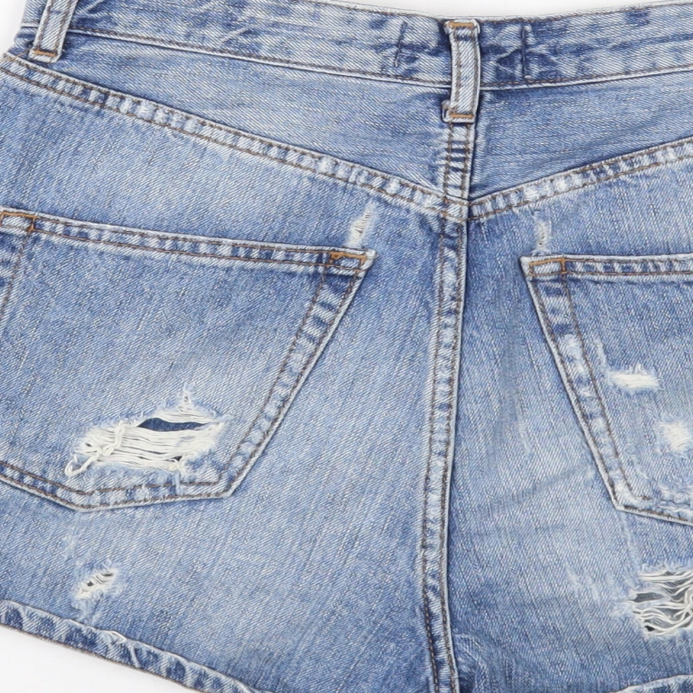 Miss Selfridge Womens Blue Cotton Hot Pants Shorts Size 10 Regular Button - Distressed