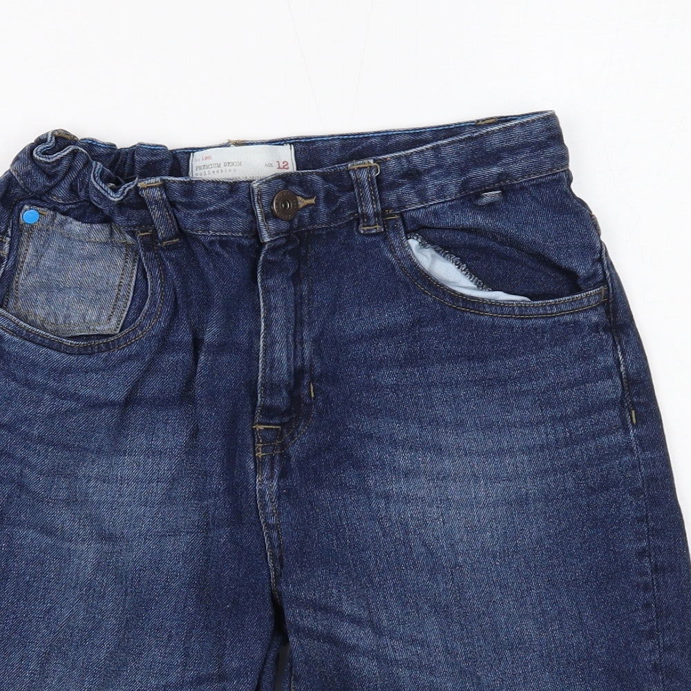 Premium Denim Collection Boys Blue Cotton Cropped Jeans Size 12 Years Regular Button