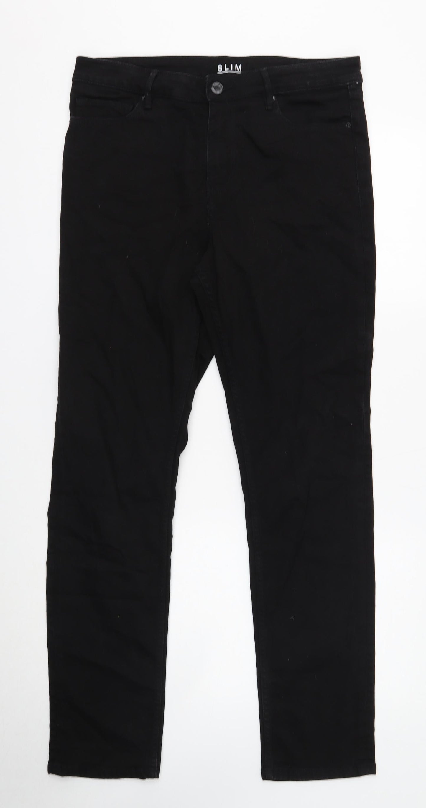 Marks and Spencer Womens Black Cotton Straight Jeans Size 12 Slim Button