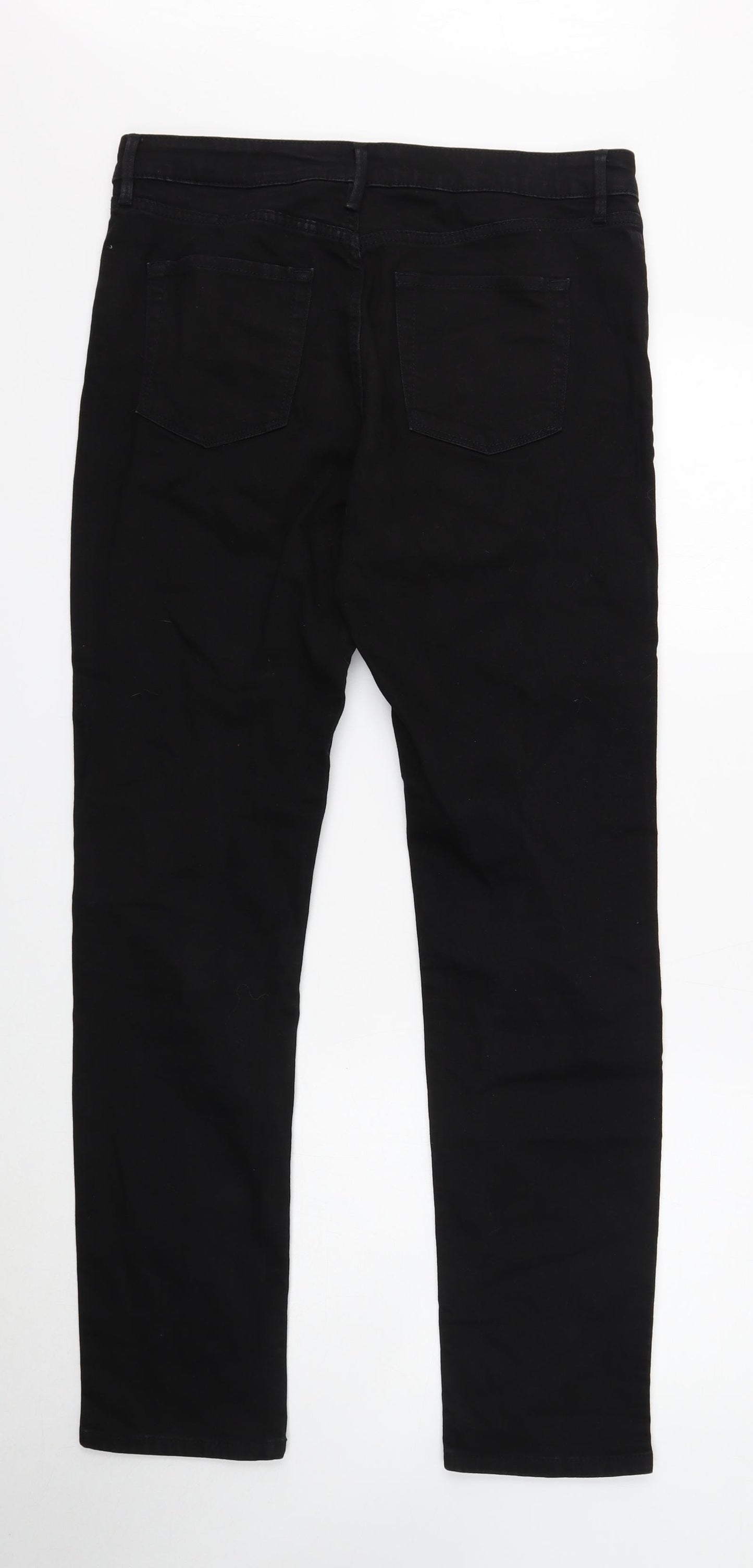 Marks and Spencer Womens Black Cotton Straight Jeans Size 12 Slim Button