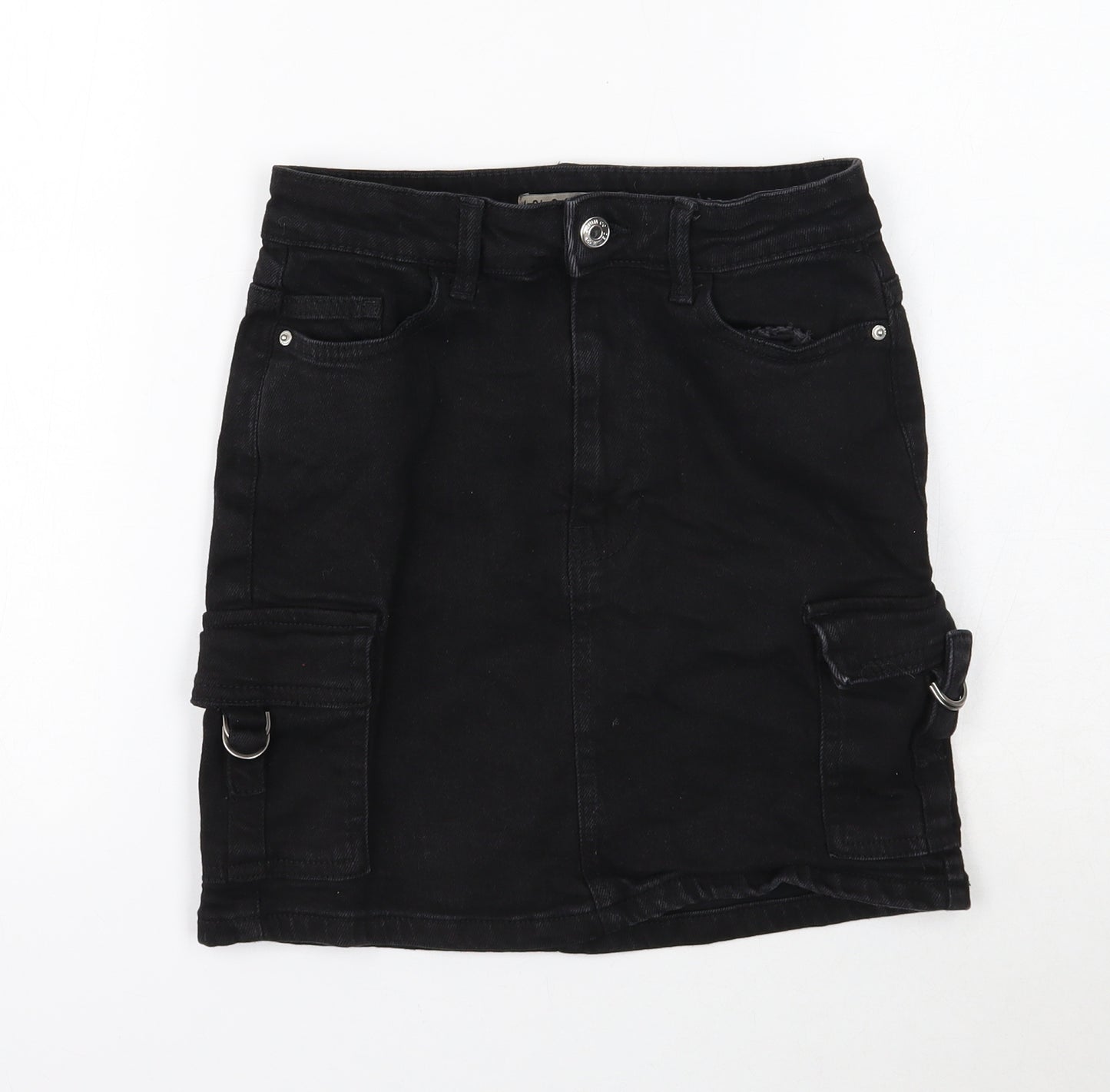 Denim & Co. Womens Black Cotton Cargo Skirt Size 6 Button