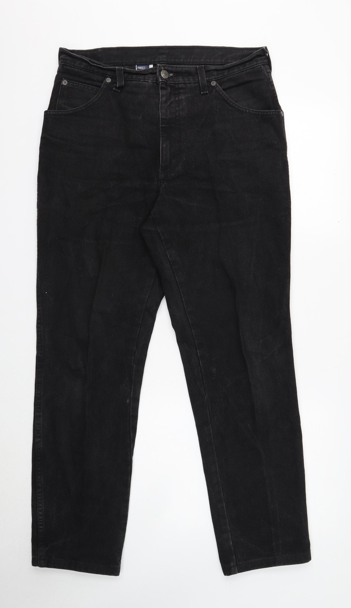 Lands' End Mens Black Cotton Straight Jeans Size 32 in Regular Button