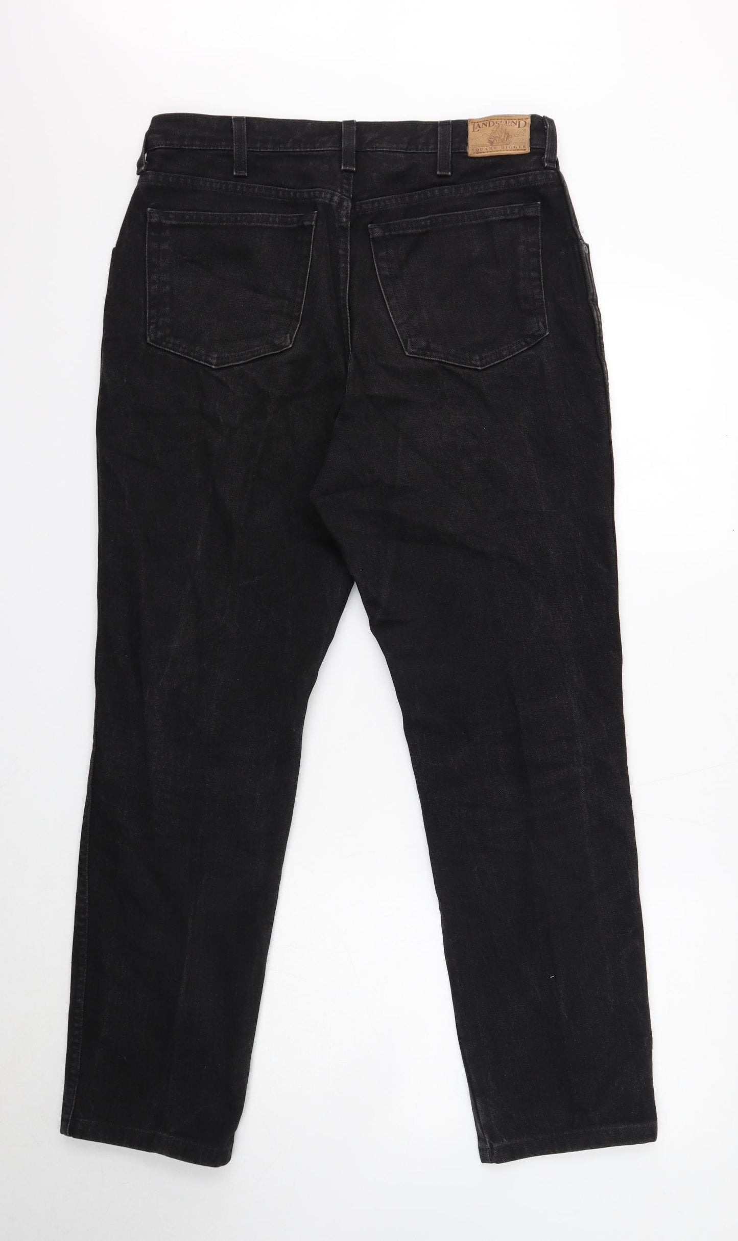 Lands' End Mens Black Cotton Straight Jeans Size 32 in Regular Button