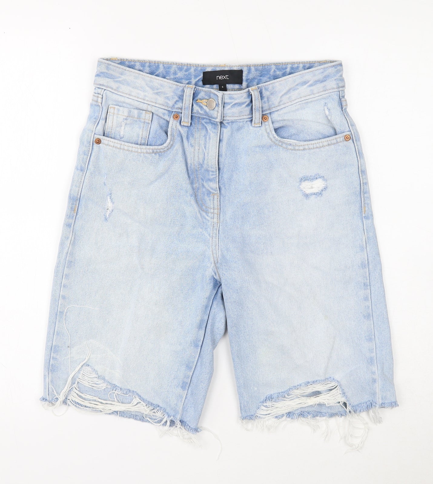 NEXT Womens Blue Cotton Cut-Off Shorts Size 6 Regular Button - Distressed