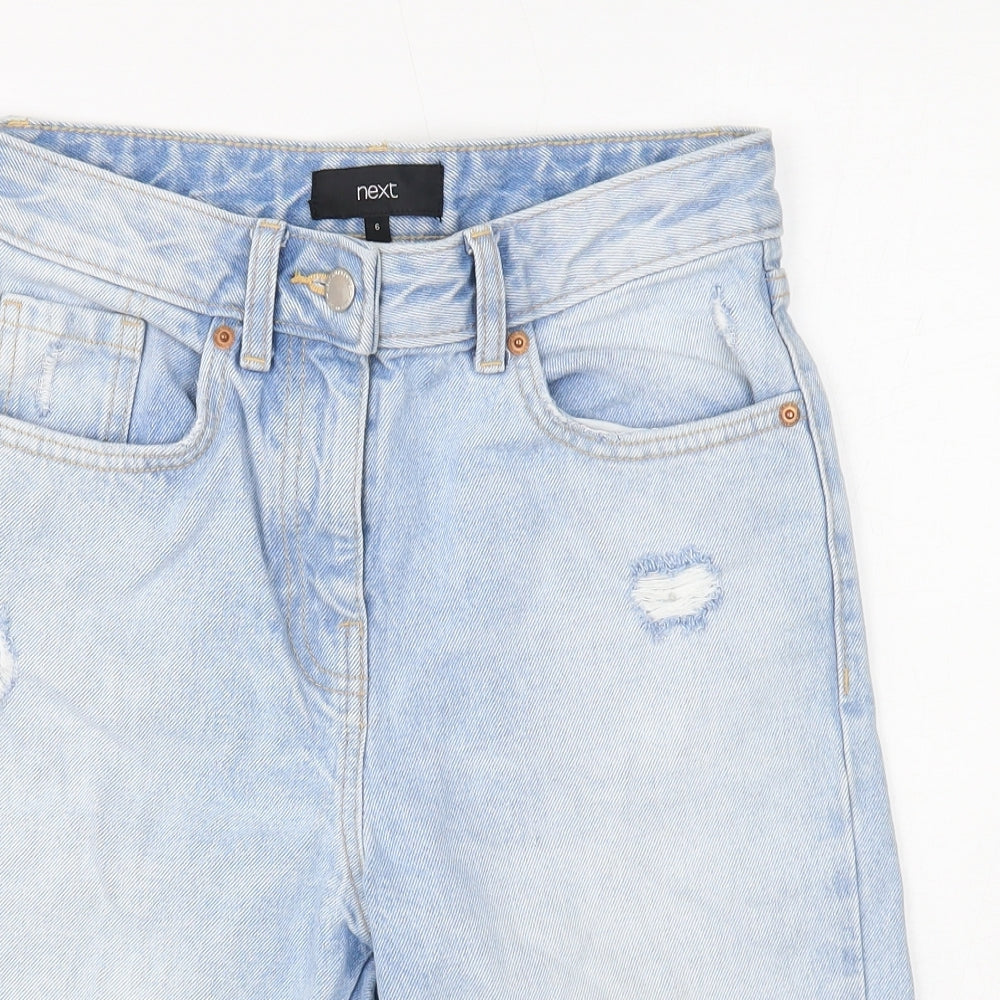 NEXT Womens Blue Cotton Cut-Off Shorts Size 6 Regular Button - Distressed
