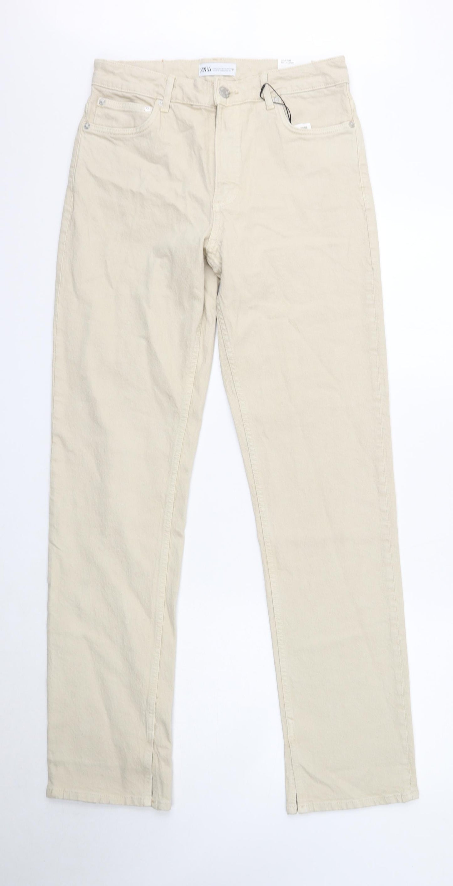 Zara Womens Ivory Cotton Skinny Jeans Size 12 Regular Button