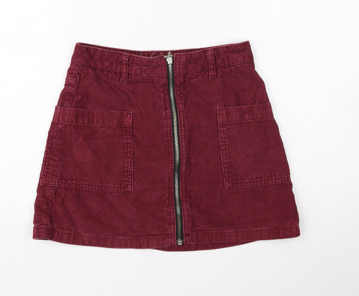 Topshop Womens Purple Cotton Mini Skirt Size 6 Zip