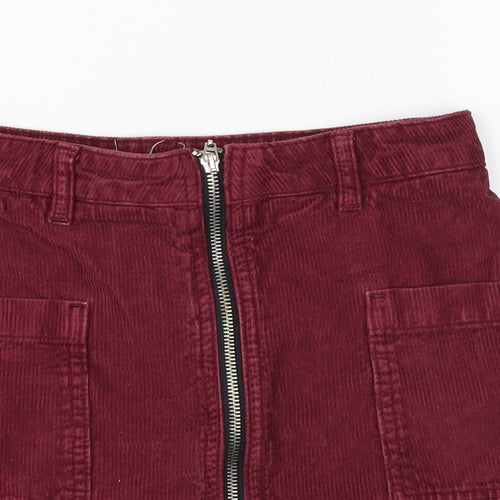 Topshop Womens Purple Cotton Mini Skirt Size 6 Zip