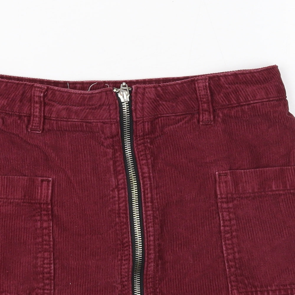 Topshop Womens Purple Cotton Mini Skirt Size 6 Zip