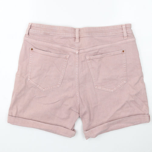 Marks and Spencer Womens Pink Herringbone Cotton Chino Shorts Size 12 Regular Button