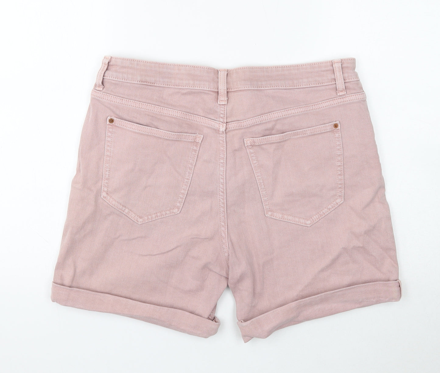 Marks and Spencer Womens Pink Herringbone Cotton Chino Shorts Size 12 Regular Button