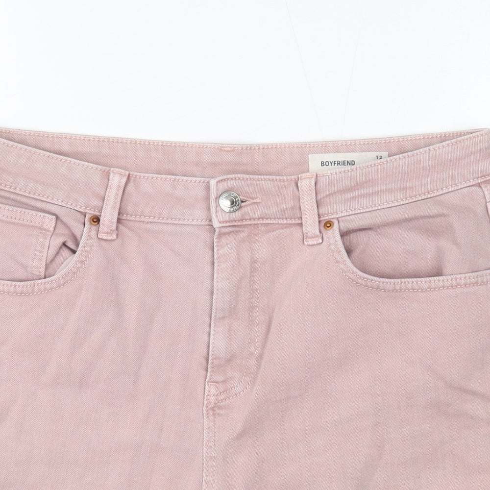 Marks and Spencer Womens Pink Herringbone Cotton Chino Shorts Size 12 Regular Button