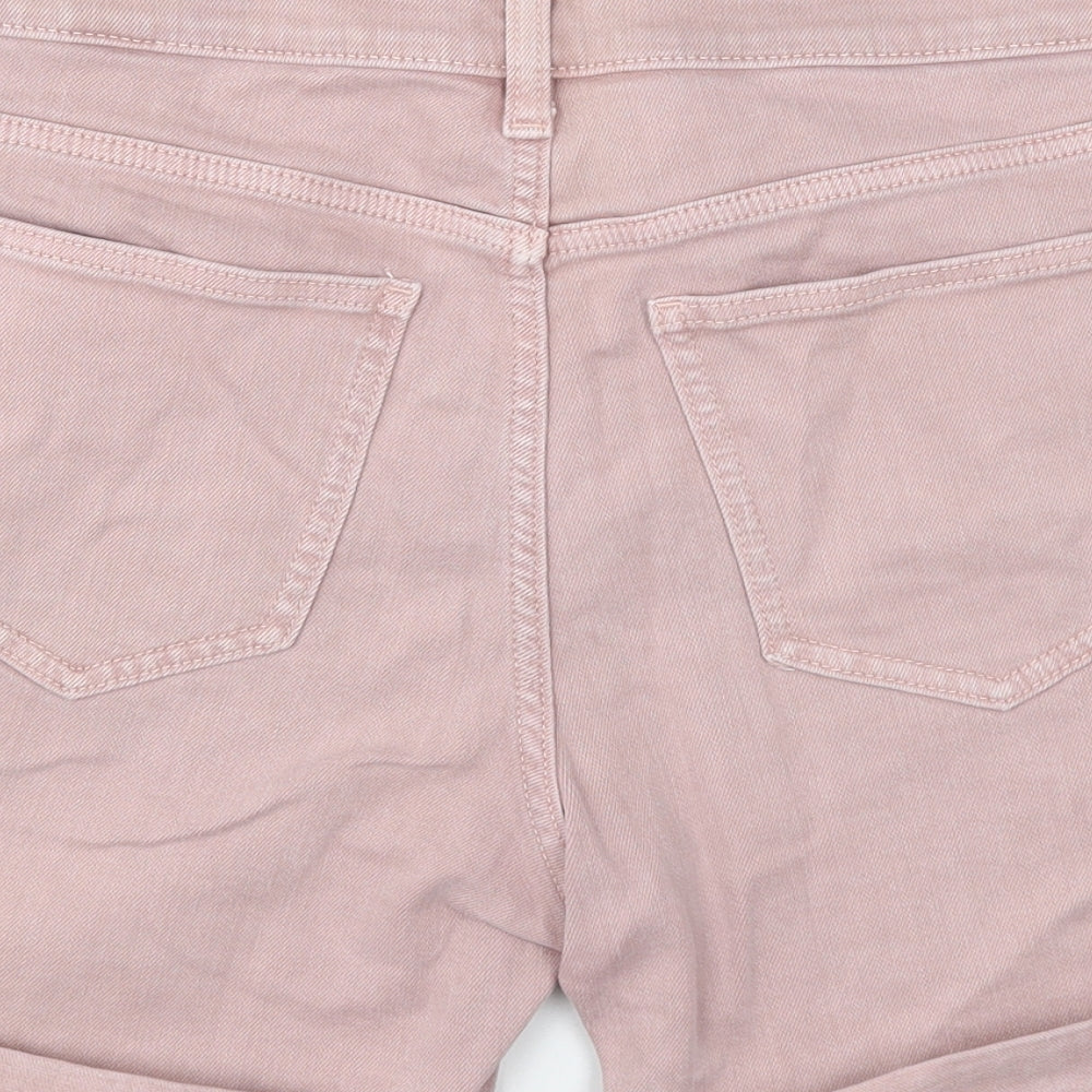 Marks and Spencer Womens Pink Herringbone Cotton Chino Shorts Size 12 Regular Button