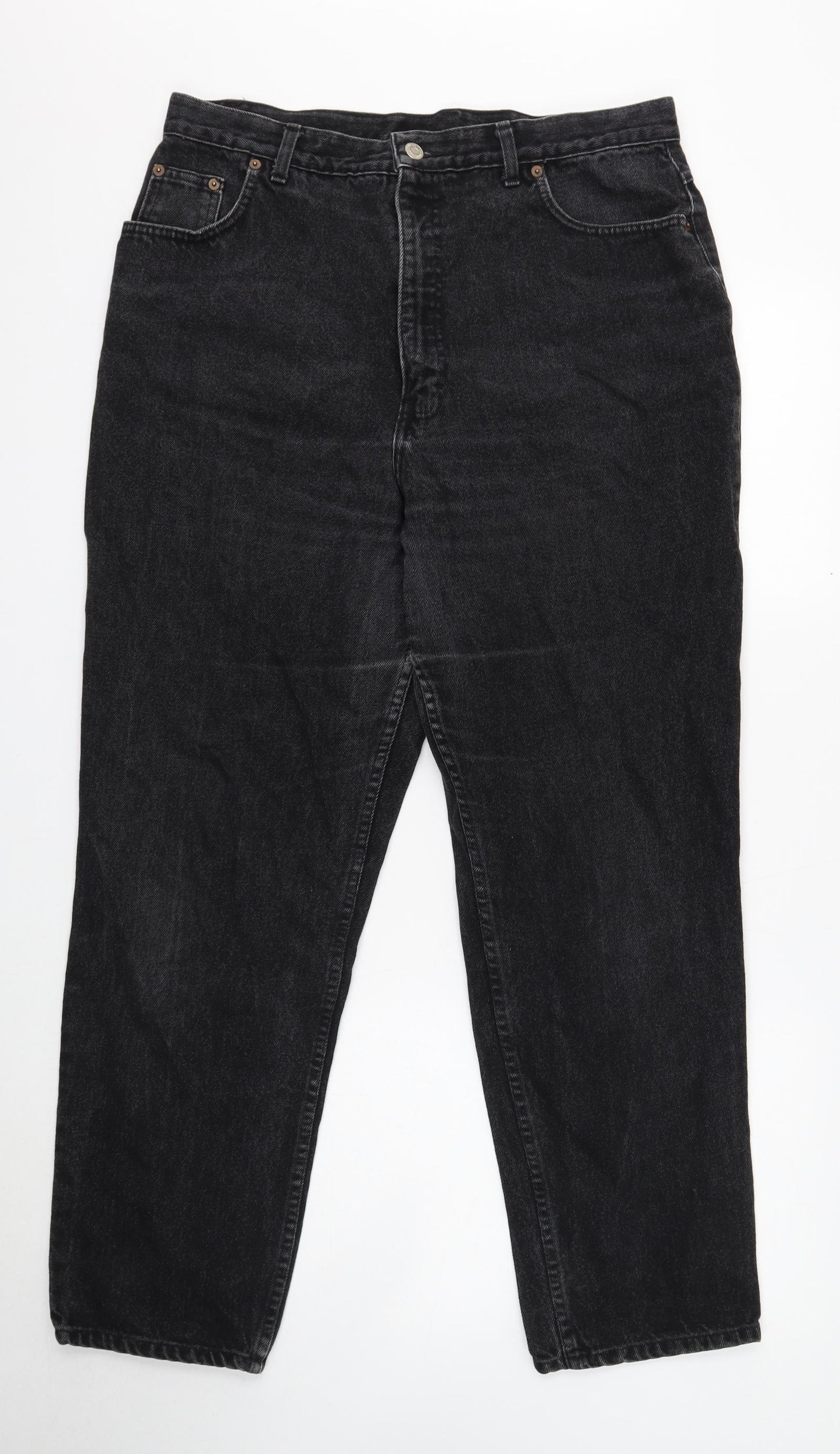 St Michael Womens Black Cotton Straight Jeans Size 18 Regular Button