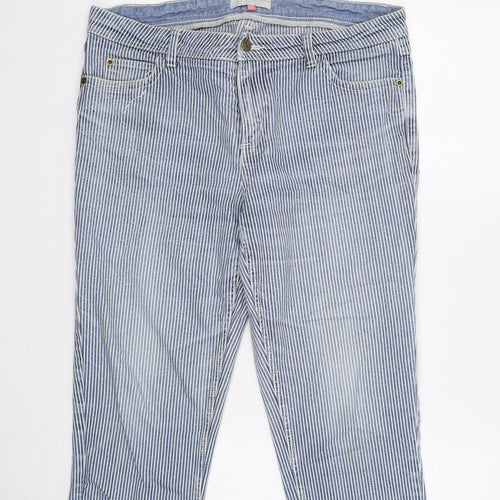 John Lewis Womens Blue Striped Cotton Cropped Jeans Size 40 in Regular Button