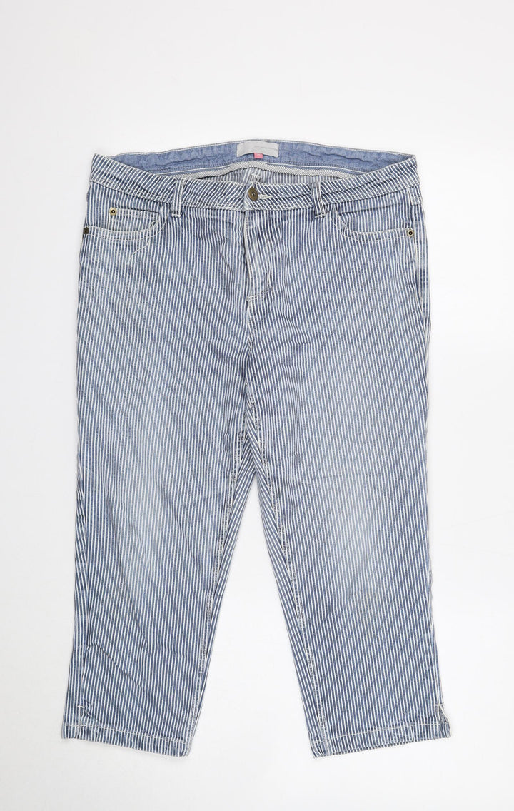 John Lewis Womens Blue Striped Cotton Cropped Jeans Size 40 in Regular Button