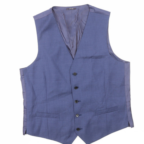 Marks and Spencer Mens Blue Wool Jacket Suit Waistcoat Size M