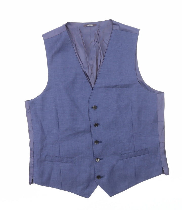 Marks and Spencer Mens Blue Wool Jacket Suit Waistcoat Size M