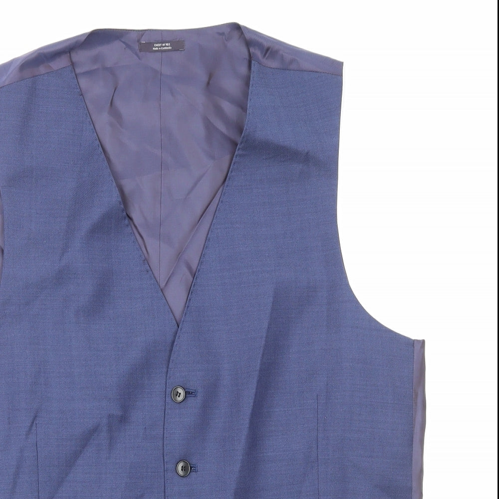 Marks and Spencer Mens Blue Wool Jacket Suit Waistcoat Size M