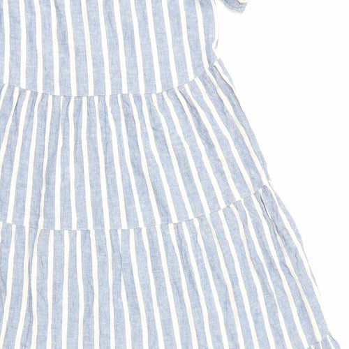 F&F Womens Blue Striped Cotton Shirt Dress Size 6 Collared Button - Tiered