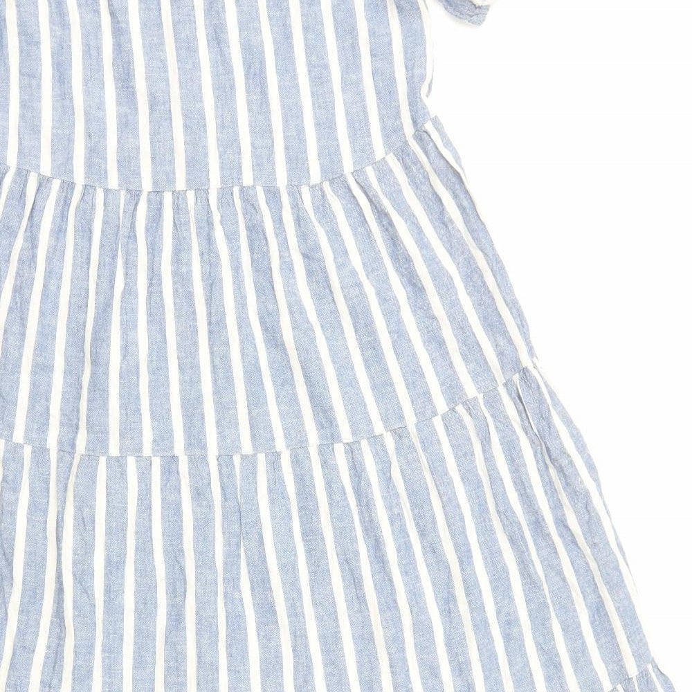 F&F Womens Blue Striped Cotton Shirt Dress Size 6 Collared Button - Tiered