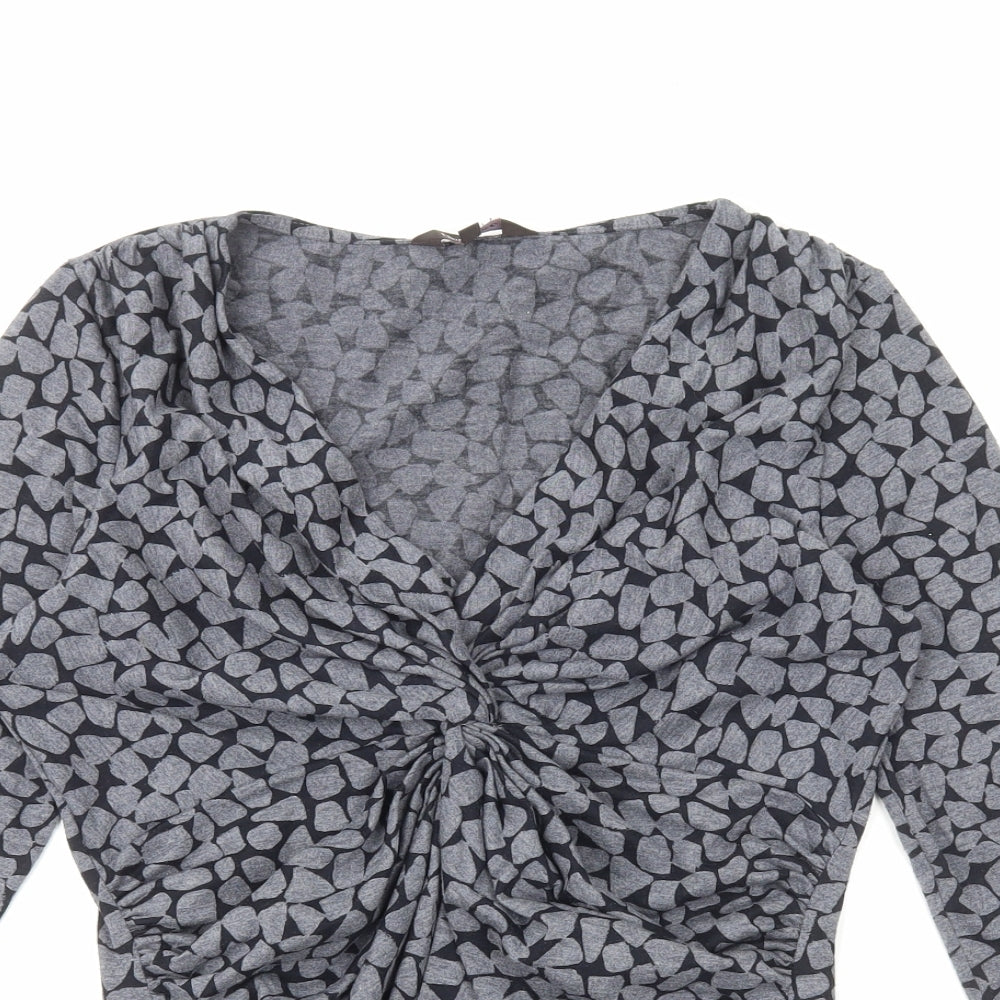 Phase Eight Womens Grey Geometric Polyester Basic Blouse Size 12 V-Neck - Ruched