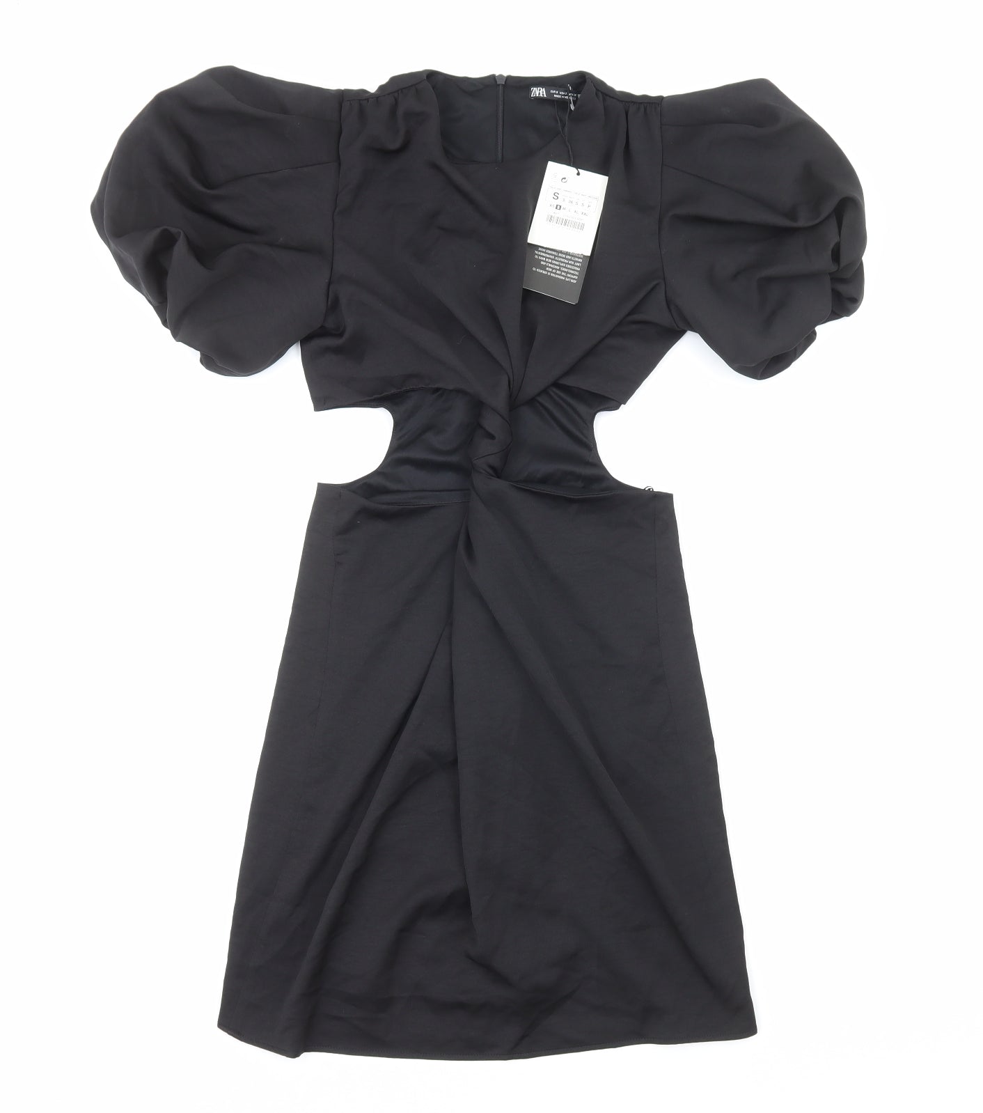 Zara Womens Black Polyester Pencil Dress Size S Round Neck Zip