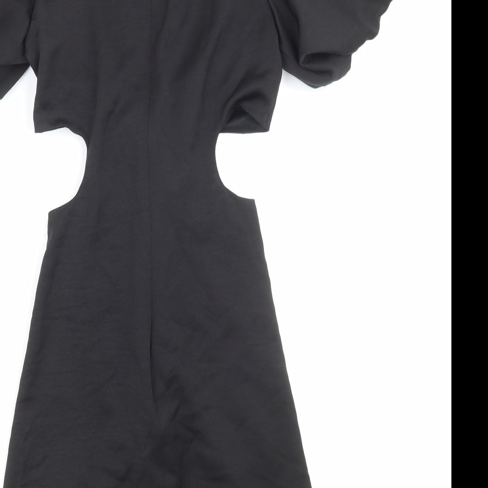 Zara Womens Black Polyester Pencil Dress Size S Round Neck Zip