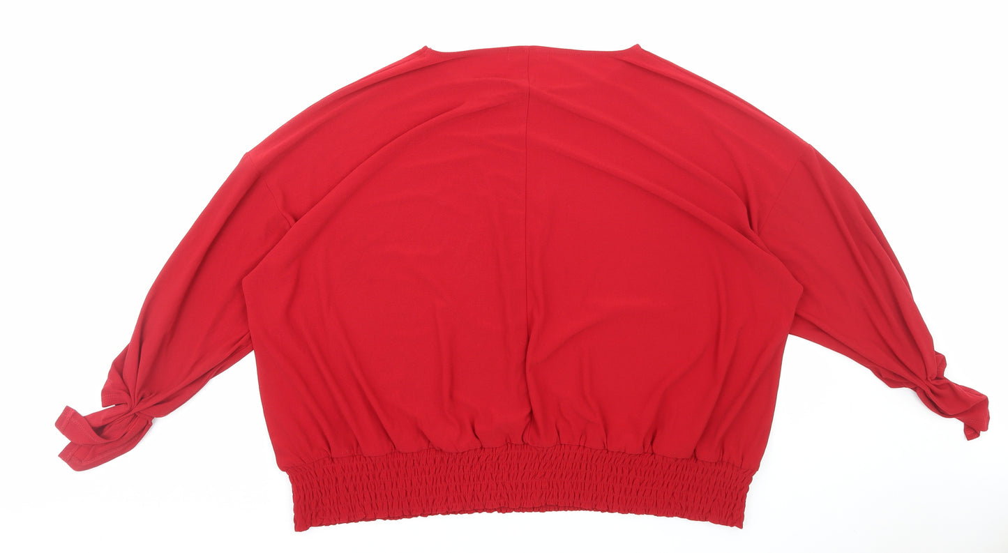 Love Scarlett Womens Red Polyester Basic Blouse Size 2XL Round Neck