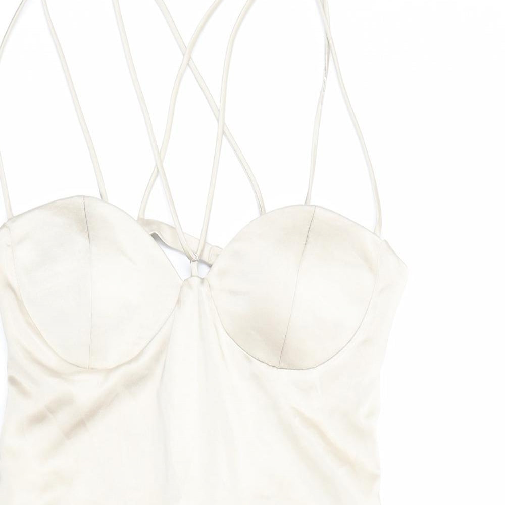 Zara Womens Ivory Polyester Mini Size L Sweetheart Zip