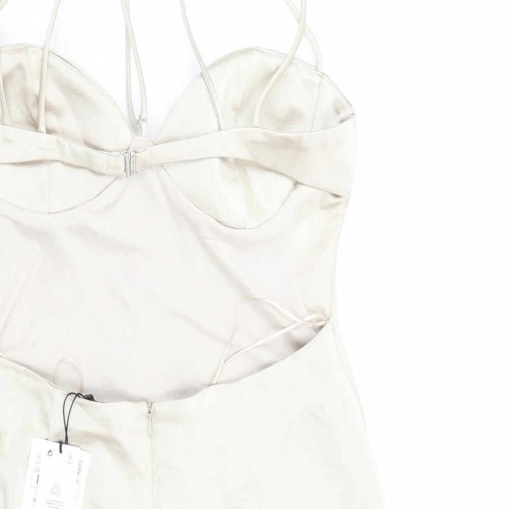 Zara Womens Ivory Polyester Mini Size L Sweetheart Zip